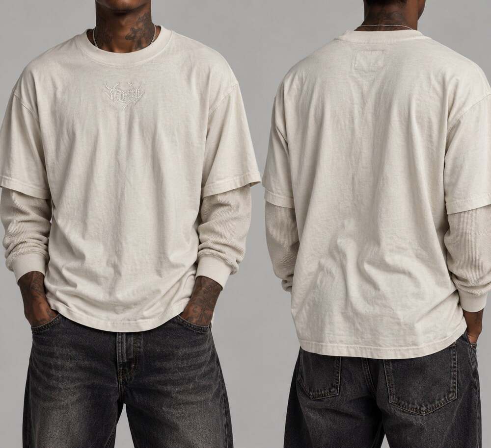 Welcome Modern Layered Thermal Long Sleeve T Shirt Men's Skater Streetwear Sz L